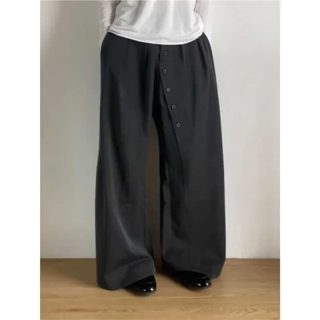 American Retro Ring Button Black Suit Pants Charcoal Black - Shop at LoveMi