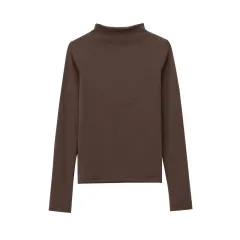 New Fall Women's Clothing Fashion All-match Simple Turtleneck Turtleneck T-shirt - Brown - View 1