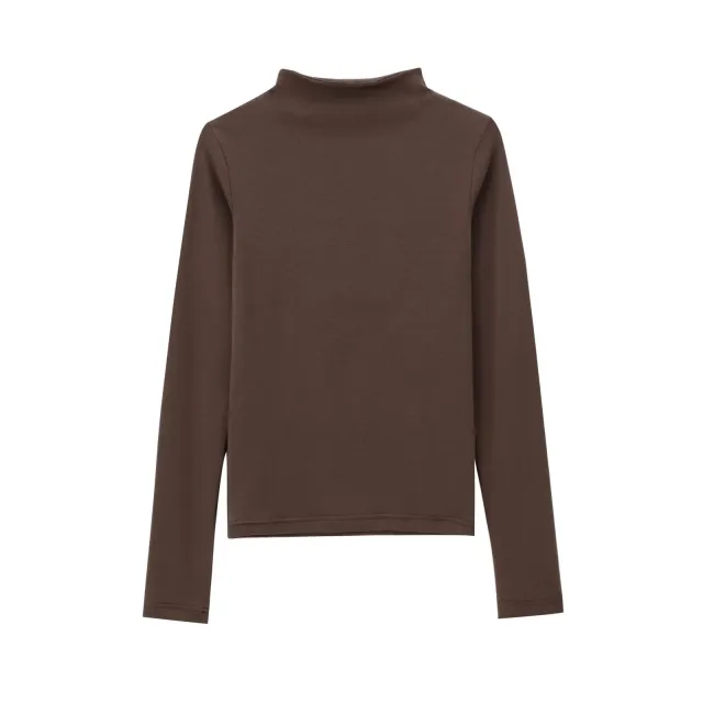 New Fall Women's Clothing Fashion All match Simple Turtleneck Turtleneck T shirt Brown - Shop at LoveMi