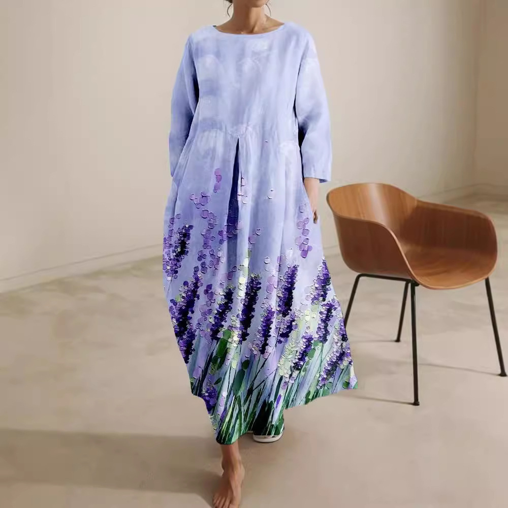 Relaxed-fit Crew-neck High-end Midi-length Printed Dress