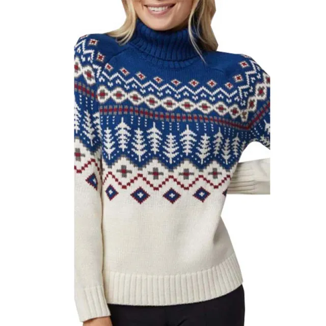 Women's Jacquard Turtleneck Fall And Winter Inner Wear Sweater Blue - Shop at LoveMi