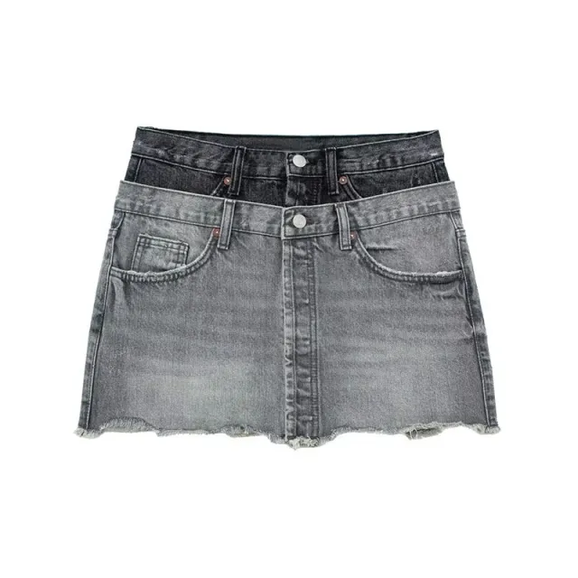 Women's High Waist A Line Cotton Denim Skirt Gray - Shop at LoveMi