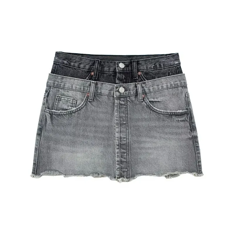 Women's High Waist A- Line Cotton Denim Skirt - Gray
