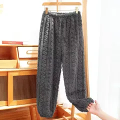 Pajamas Women's Polyester Trousers Coral Fleece Thickened Warm Pants - Gray - View 1