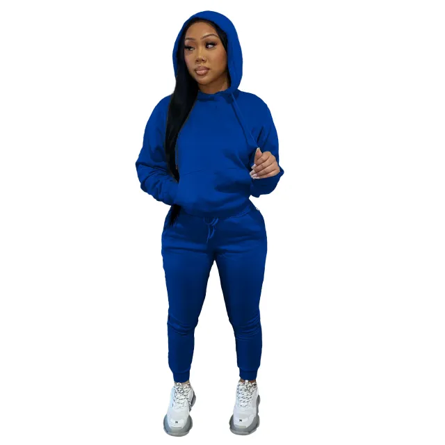 Brushed Hoody Women's Two piece Hoodie Suit Casual Sports Suit Sapphire Blue - Shop at LoveMi