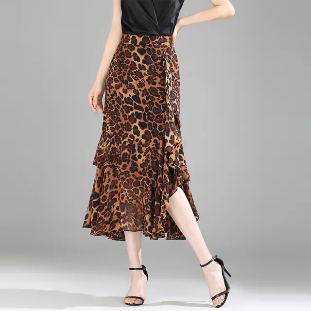 Ruffled Chiffon High Waist Skirt Leopard - Shop at LoveMi