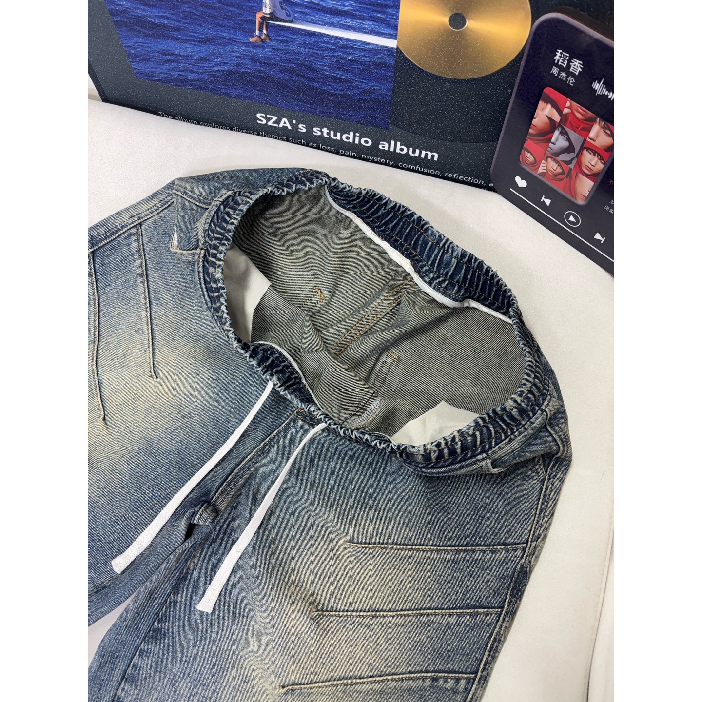 Washed Wrinkle-Effect Denim Shorts for Men | Casual Mid-Length — view 6