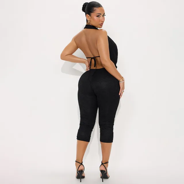 Summer Women's Lace Backless Tight One piece Cropped Trousers Black - Shop at LoveMi