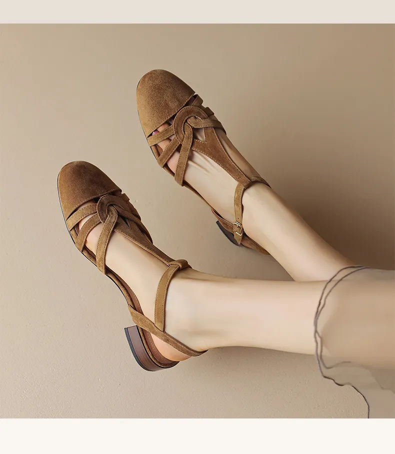 French Style Retro Closed Toe Sandals For Women - Apricot