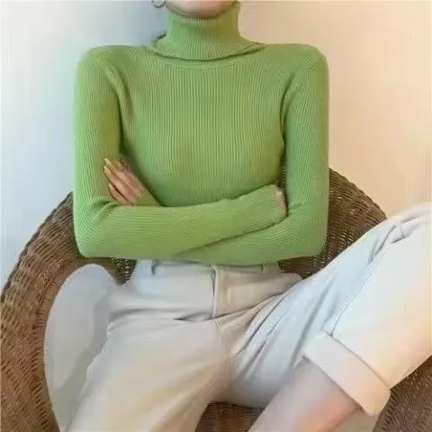 Turtleneck Knitted Sweater For Women AutumnWinter - Green