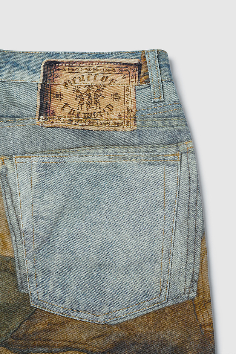 Title 17, Vintage Patch Digital Printing Jeans Pure Cotto...