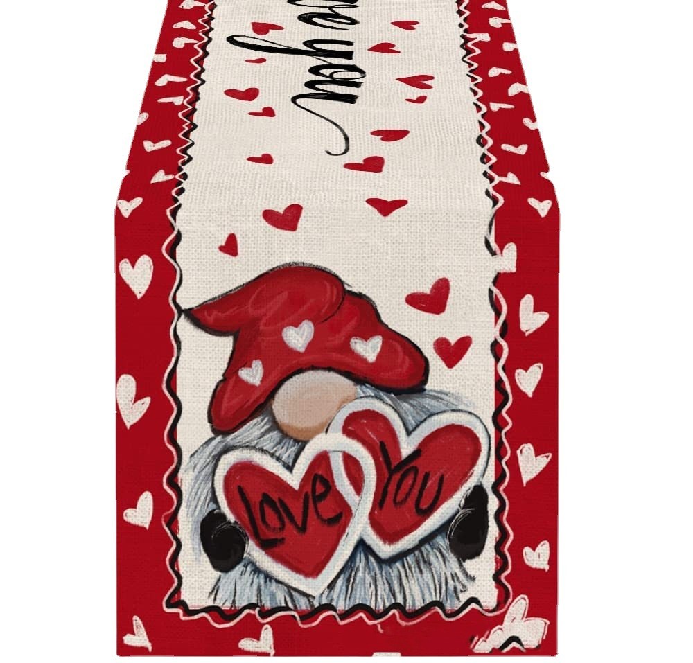 Valentine's Day Table Runner Linen Tablecloth (Red-30x180CM)