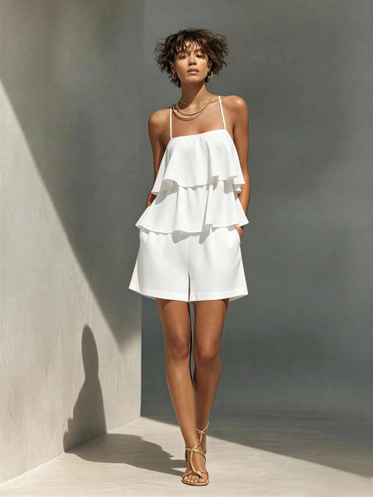 Women's Multi-Layer Ruffle Camisole and Shorts Set – Final Lifestyle Shot