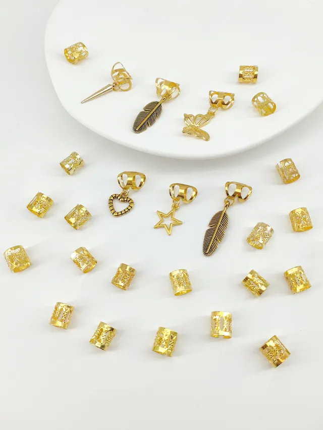 Trendy Leaves Antique Style Dirty Braid Hair Ring Gold A Pack Of 26 - Shop at LoveMi
