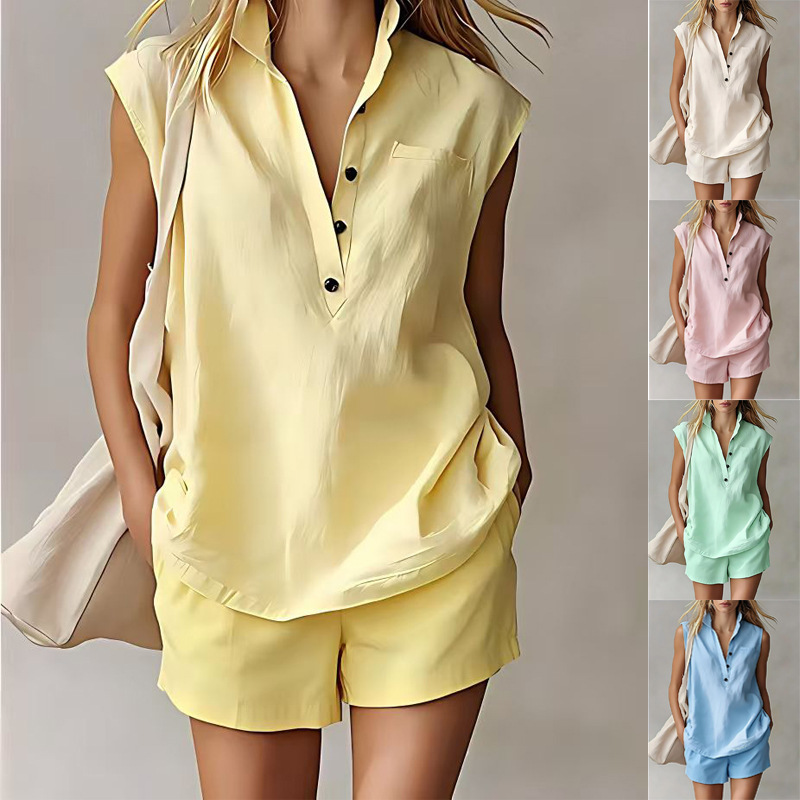 Women's Casual Sleeveless Set – back view showing cardigan drape