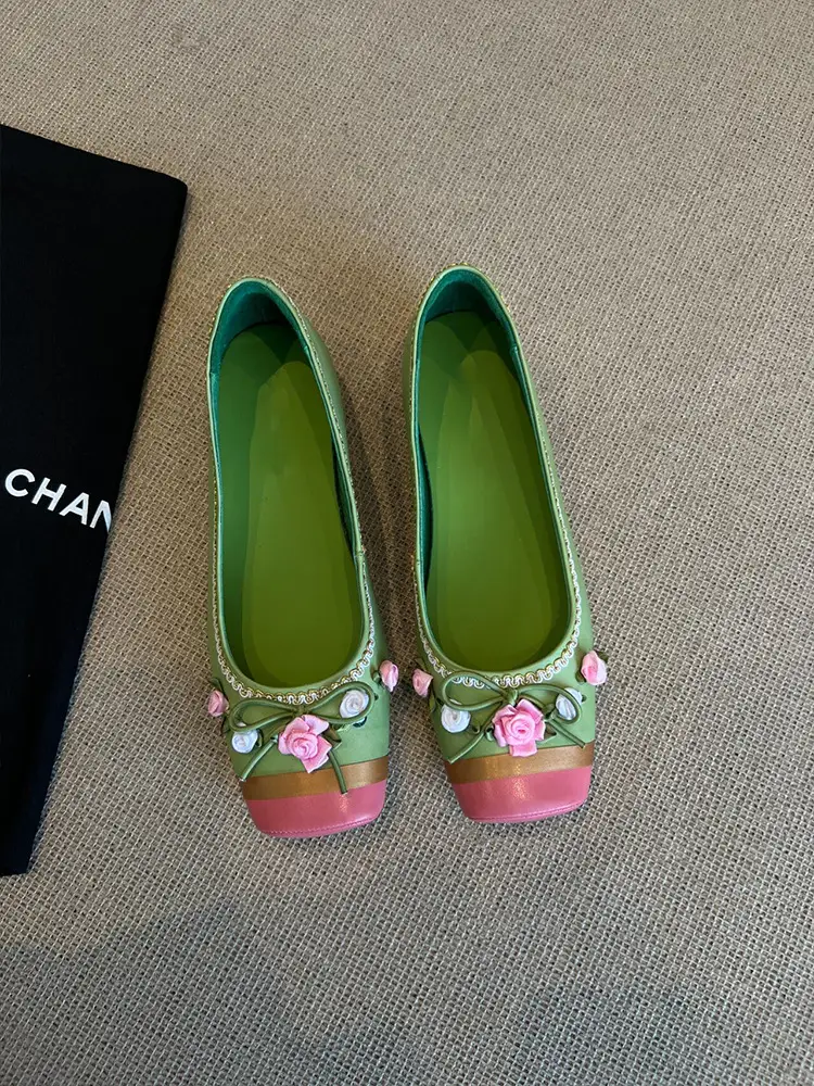Square-toe Low-cut Womens Elevator Shoes With A Bow Slip-on Flat-soled Womens Shoes
