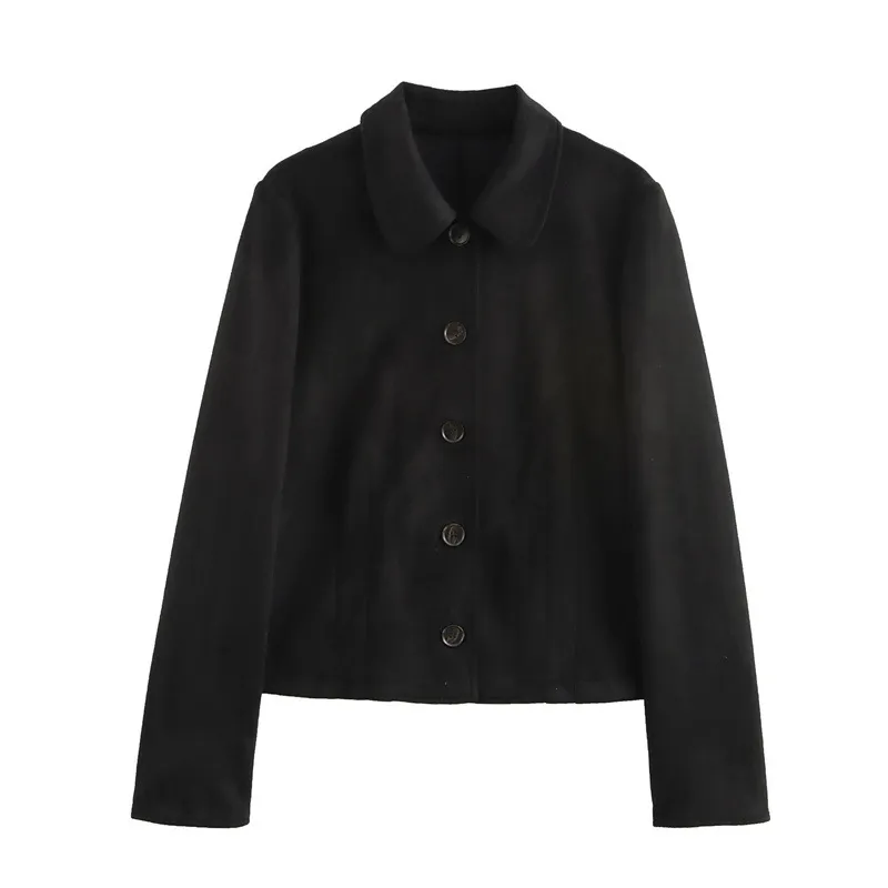 Suede Texture Effect Long Sleeve Short Jacket Jacket Casual Mid-length Dress Set - Top-M