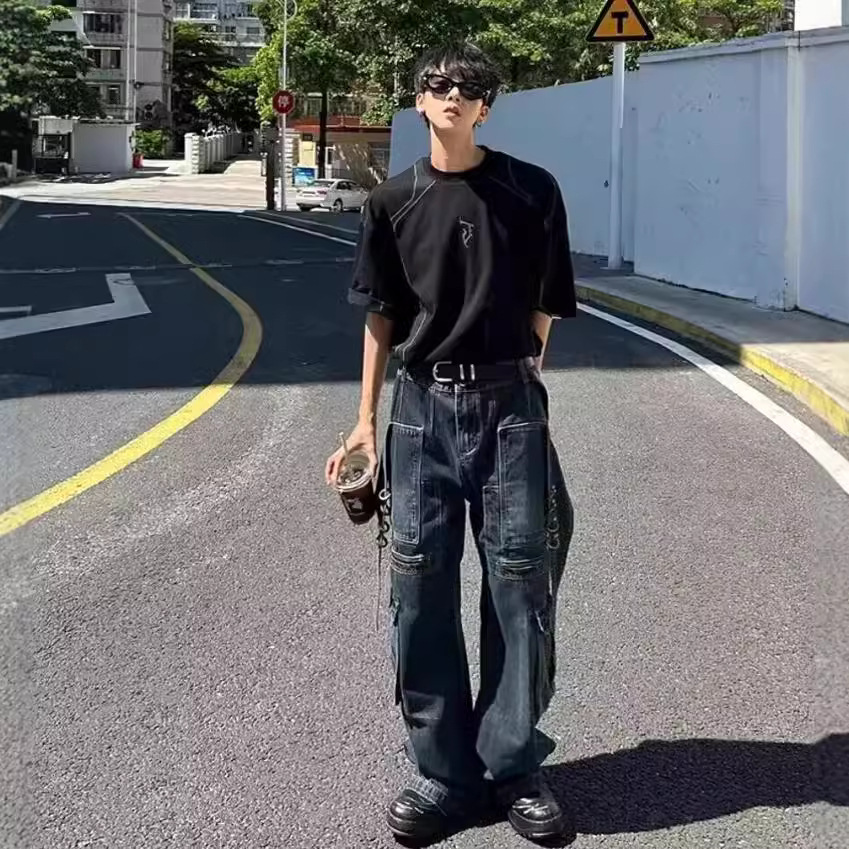 Men's Washed Retro Straight Jeans