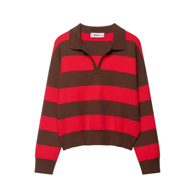 Autumn New Loose Pullover Women's Polo Collar Knitwear Top Red - Shop at LoveMi