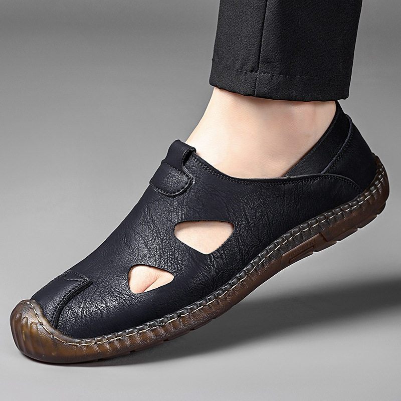 Men's Handmade Casual Leather Shoes Men's Perforated Breathable Style