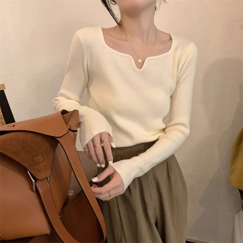 Women's Knitted Bottoming Shirt Top - Apricot
