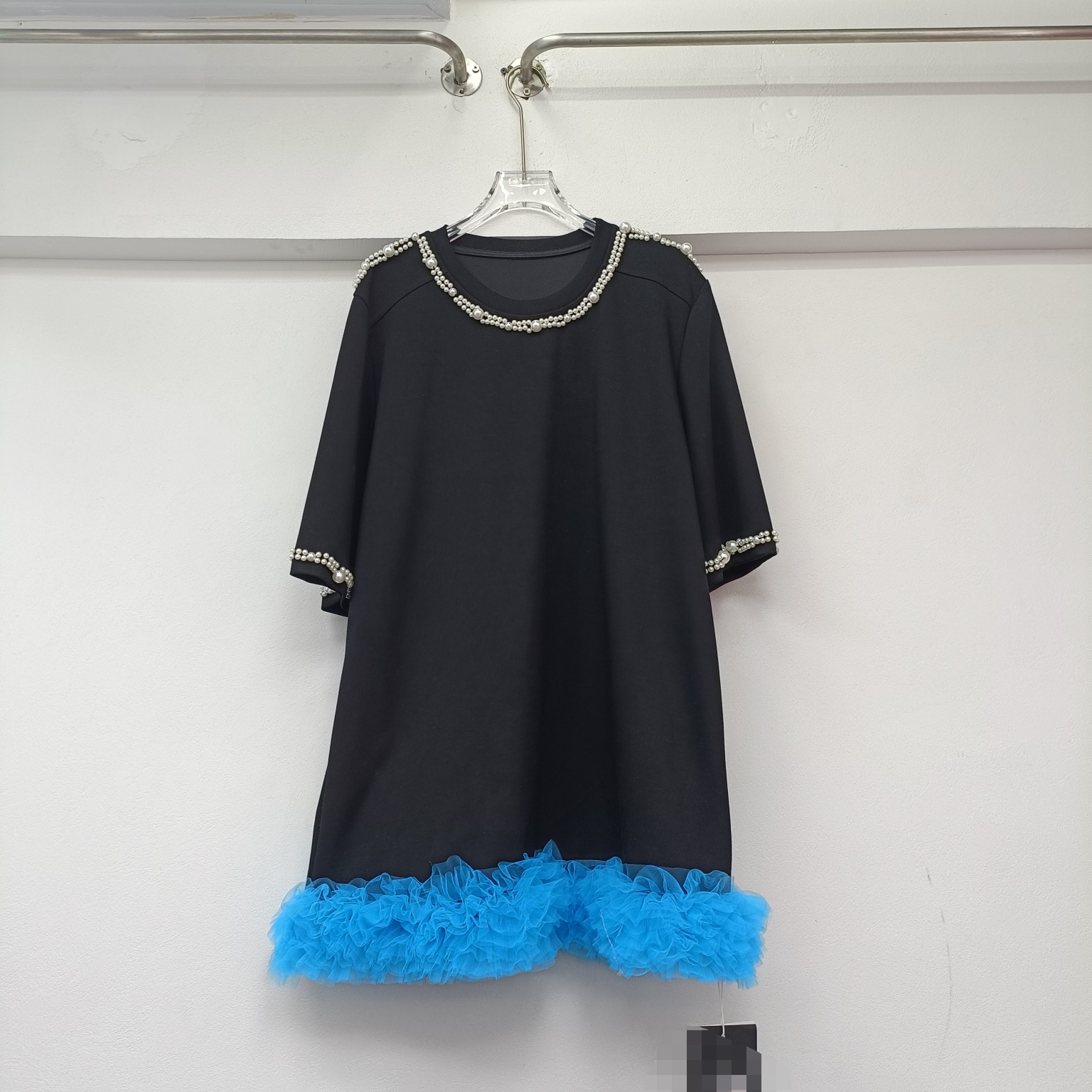 Design Sense Heavy Industry Beads Loose Short Sleeve Mid-length Loose And Lazy Style Dress