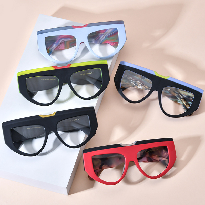 Multi-Color Patchwork Cat’s Eye Frosted Plate Glasses Frame