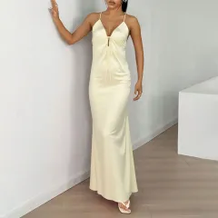 Celebrity-style Summer Backless V-neck High-end Elegant Dress - Champagne - View 1