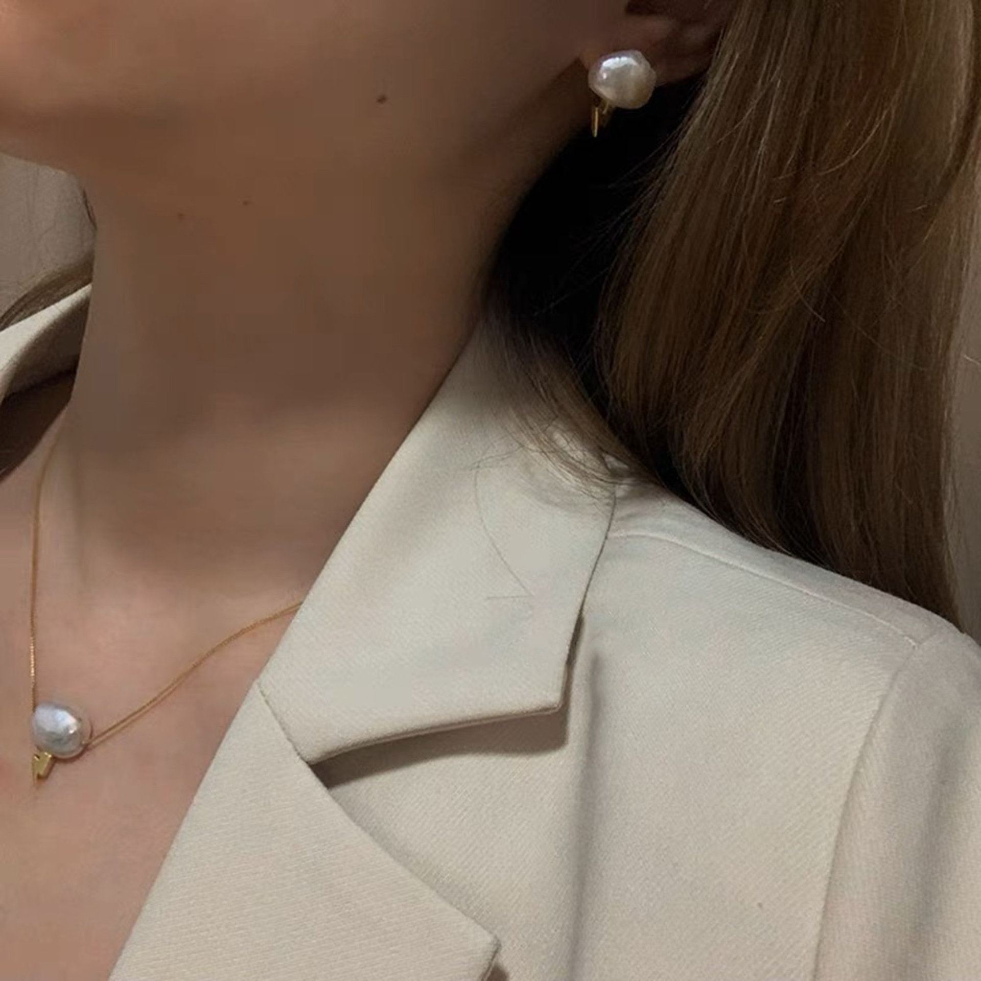 Natural Freshwater Pearl Cloud Baroque Clavicle Chain Earrings - 3