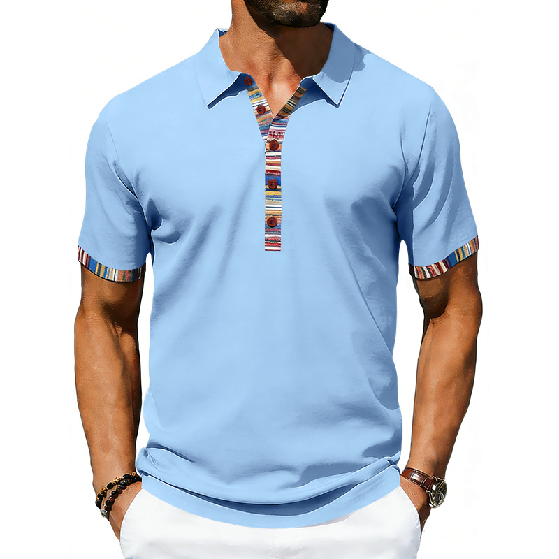 Men's Casual Lapel Contrast-color Polo Shirt Short-sleeve Polo Tee