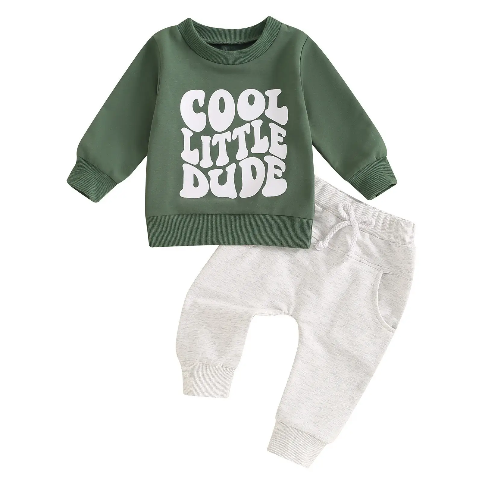 Boys' Letter Floral Print Long Sleeve Pullover Drawstring Trousers