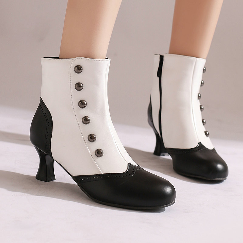 Color-block Block-heeled Ankle Boots With Side Zippers
