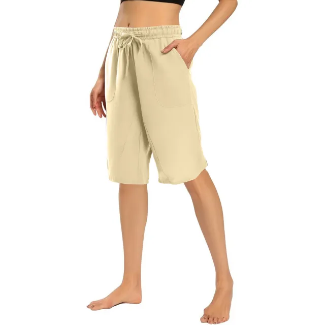 Cotton Linen Capri Pants Loose Wide Leg Women's Hip Hop Sports Bermuda Shorts Apricot - Shop at LoveMi