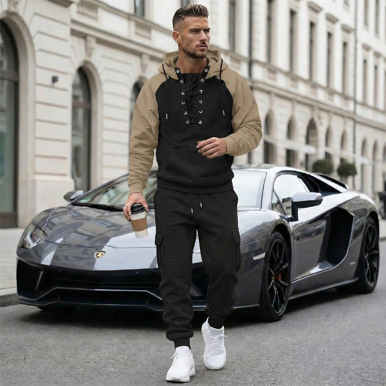 Fleece-lined Cargo Pants With Raglan Sleeves And Multiple Pockets