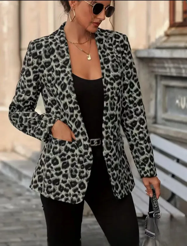 Leopard Print Suit Coat Top Ins Blue - Shop at LoveMi