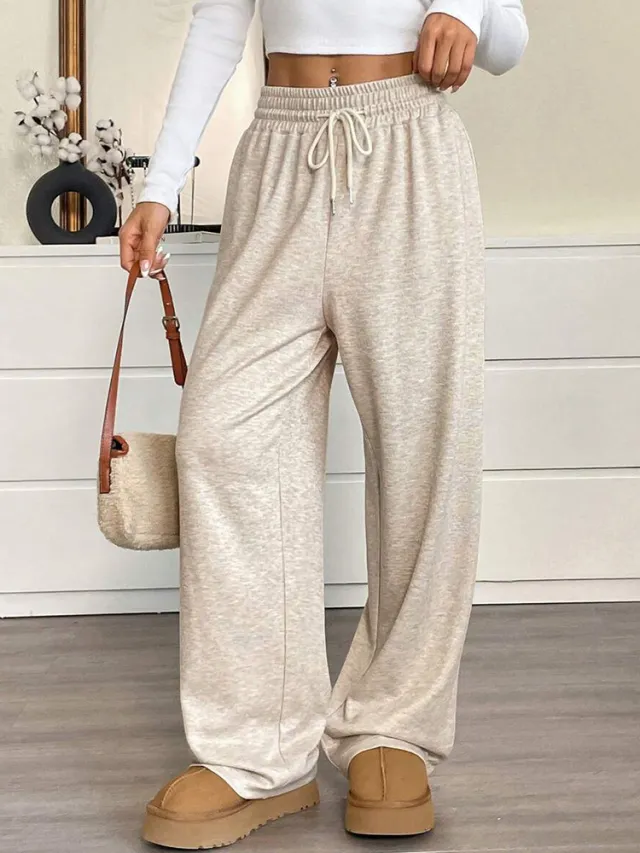 Solid Color Women's Clothes Casual Pants Loose Commuter Trousers Apricot - Shop at LoveMi