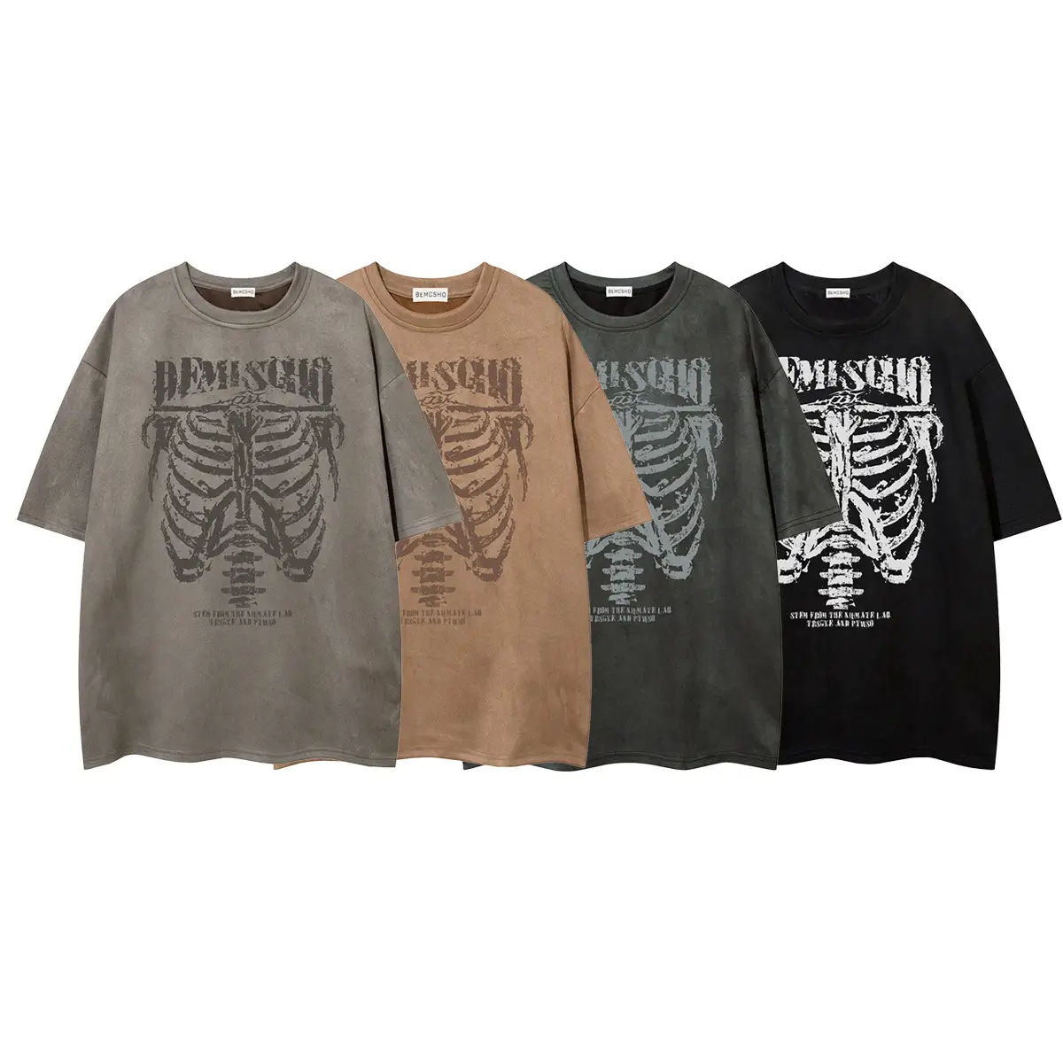 Dark Skull Skeleton Printed Suede T-shirt For Men