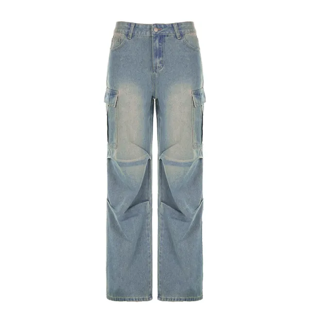 Personalized Pleated Loose High Waist Tooling Pants Blue - Shop at LoveMi