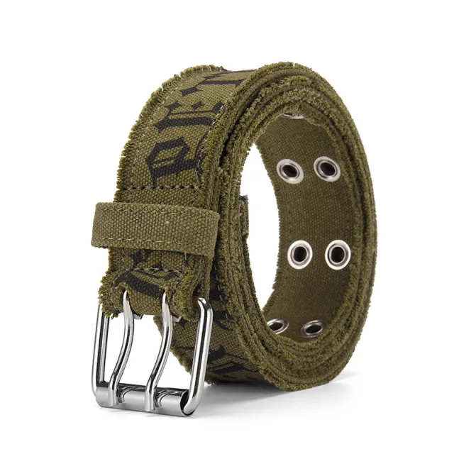 Jeans Belt Men's Embossed Cotton Washed Green - Shop at LoveMi