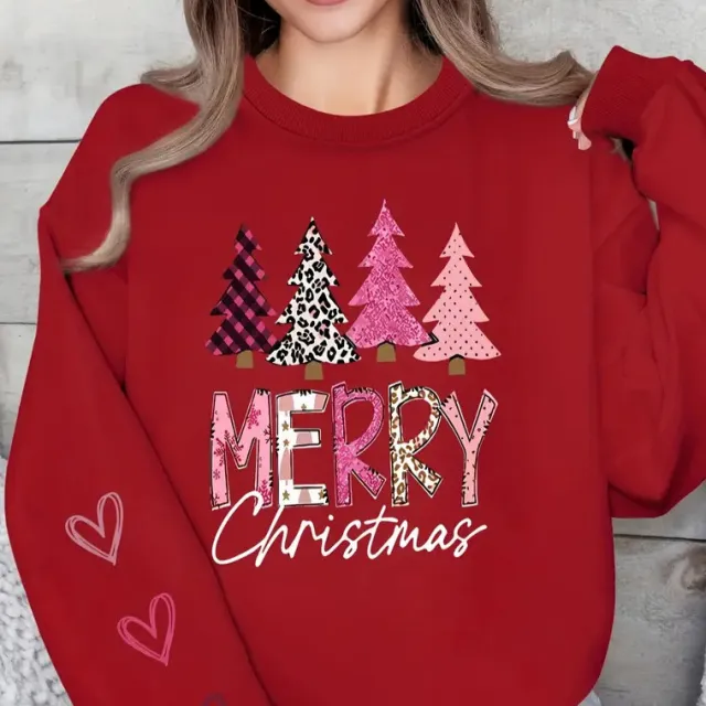 Women's Casual Printed Round Neck Long Sleeve Top Red - Shop at LoveMi