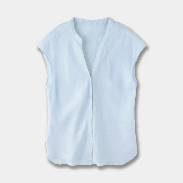 Minimalist Old Money Style Temperament Commute Style Pure Linen V neck Sleeveless Shirt Blue - Shop at LoveMi