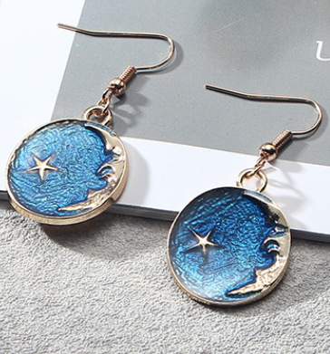Blue Long Tassel Asymmetric Planet Earrings
