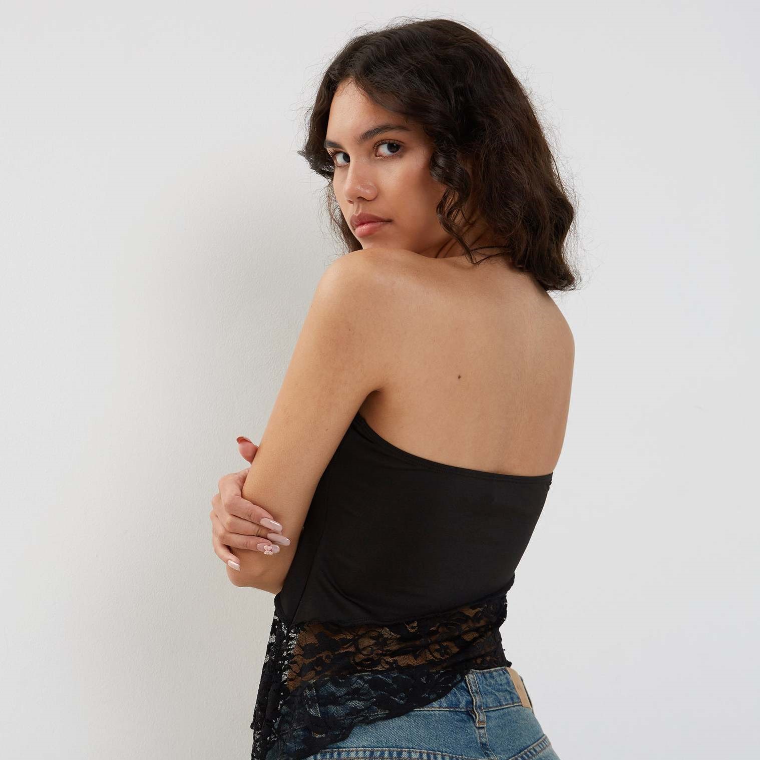 Women's Mesh Lace Top Spring Sexy Black Knitted Top - Image 4