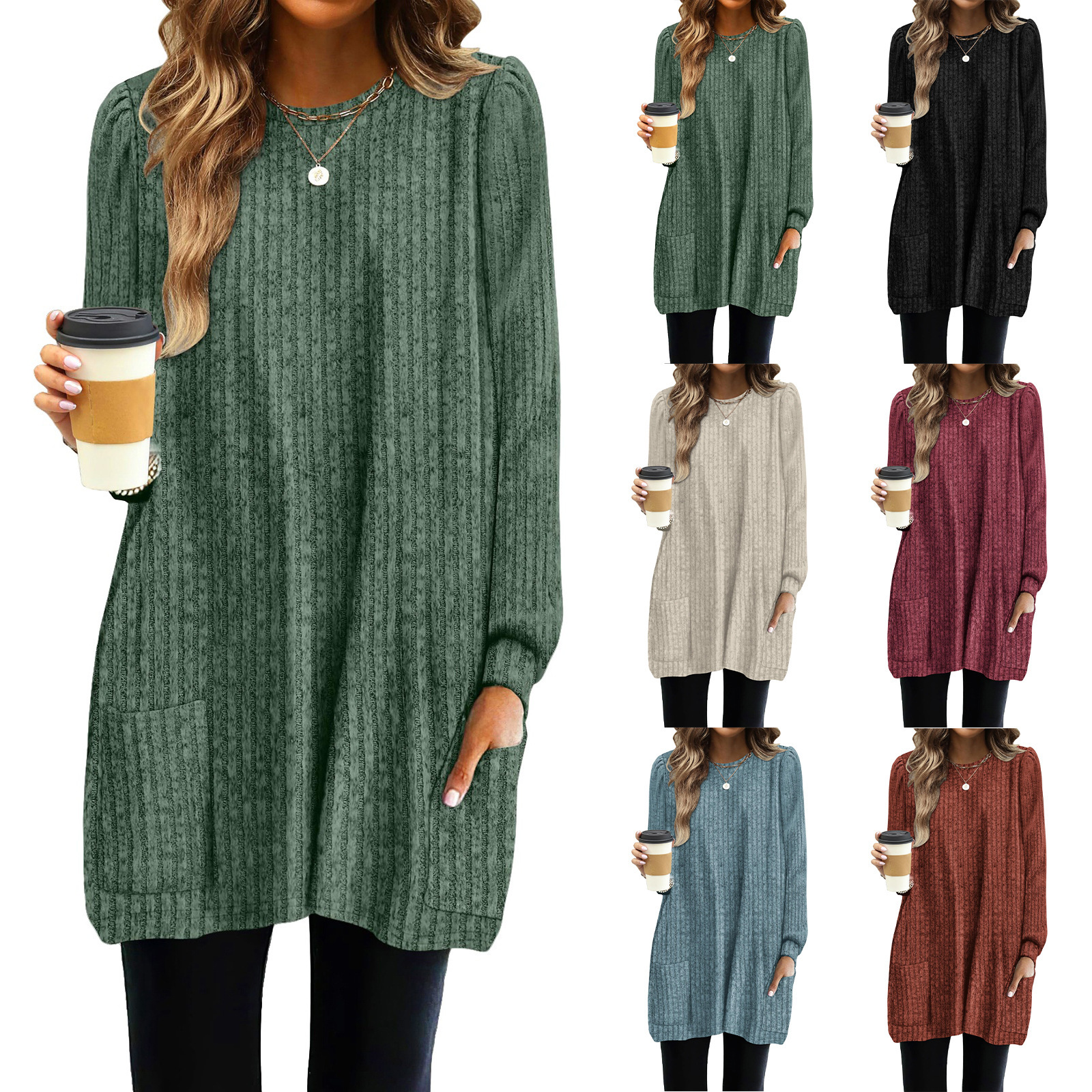Pocket Lengthened Loose Casual Bubble Long-sleeved Shirt