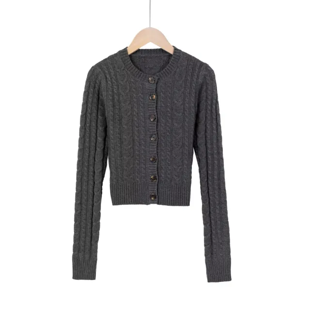 Women's American style Retro Button Twist Long sleeved Sweater Dark Gray - Shop at LoveMi