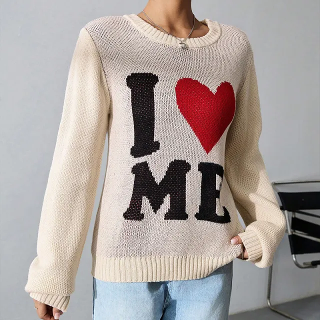 European And American Leisure Love Sweater Loose And Lazy Style Beige - Shop at LoveMi