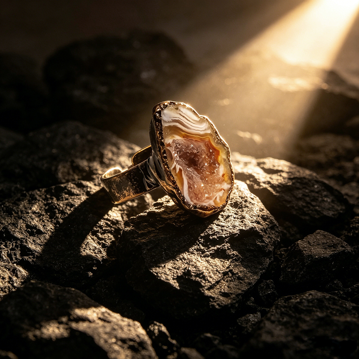 Antique Bronze Agate Open Ring, picture 3 of 3