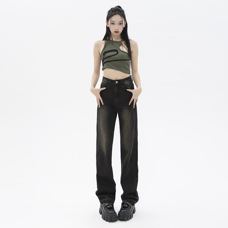 High Waist Wide Leg Jeans Women's Slimming Versatile Draping Retro Nostalgic Straight Mop Pants Blue Trousers - Shop at LoveMi