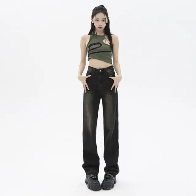 High Waist Wide Leg Jeans Women's Slimming Versatile Draping Retro Nostalgic Straight Mop Pants Blue Trousers - Shop at LoveMi