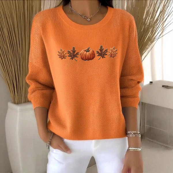 Womens Fashion 3D Digital-Print Crew-Neck Long-Sleeve Top